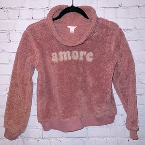 Forever 21 Girls Sherpa ‘Amore’ Pullover 13/14